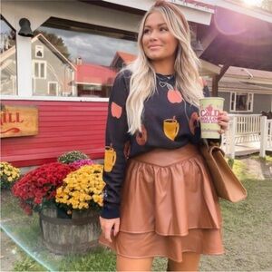 LOFT Apple Cider Donut Novelty Print Fall  Themed Sweater Small